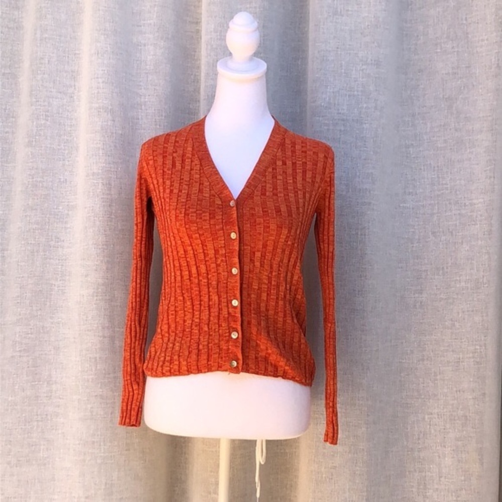 Cache Y2k Orange Button Down Knitted Cardigan - image 1